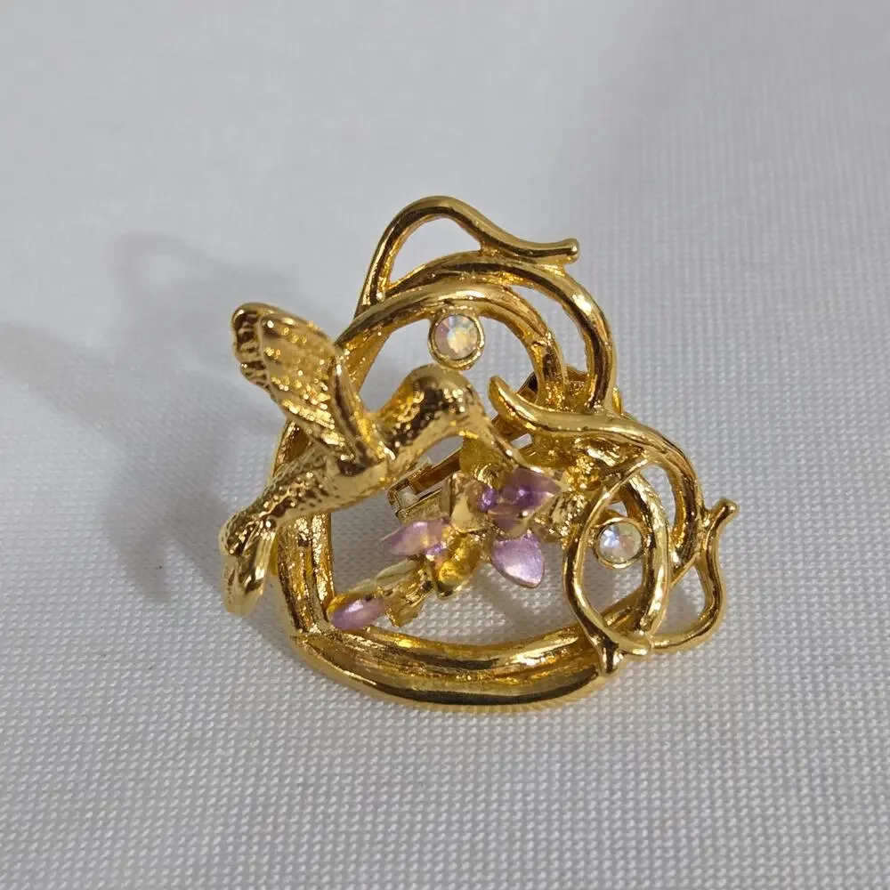 Vintage Kirks Folly Hummingbird Wisteria Heart Shaped Clip on Earrings - Picture 4 of 7